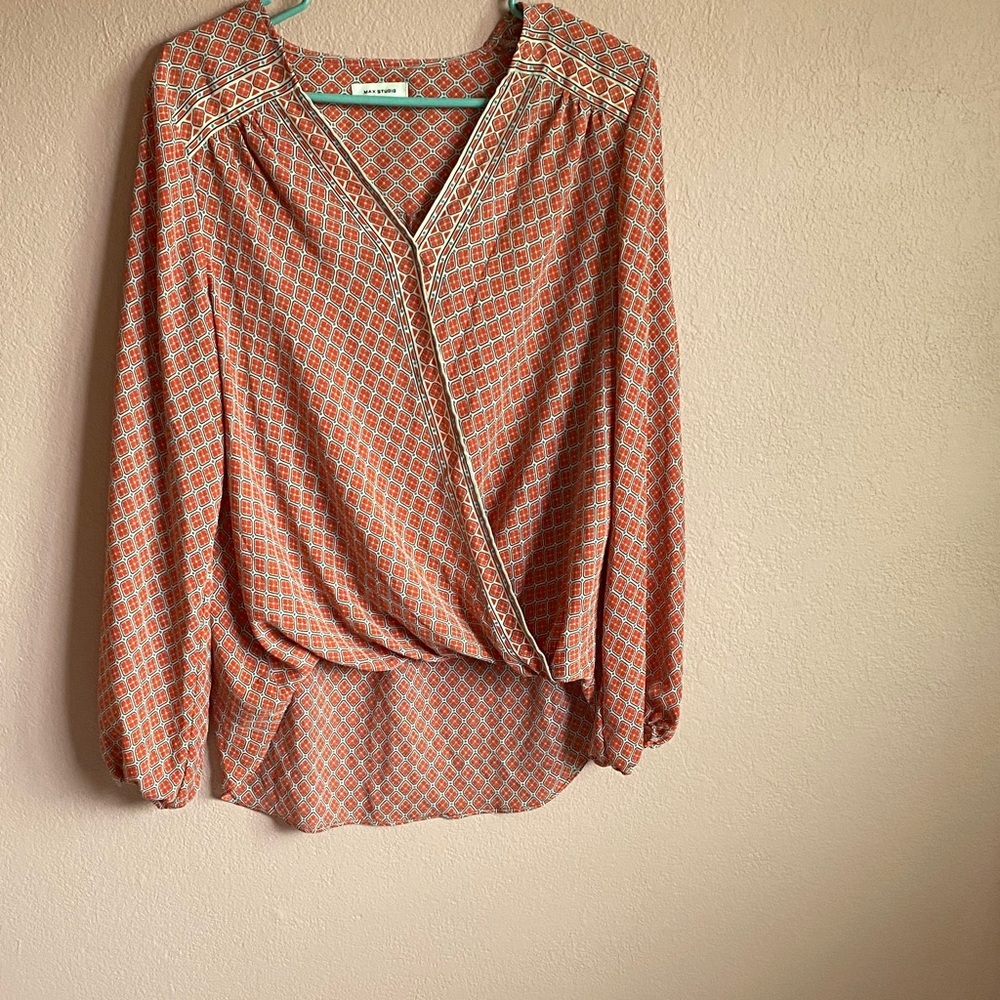 Max Studio Coral Geometric Blouse
